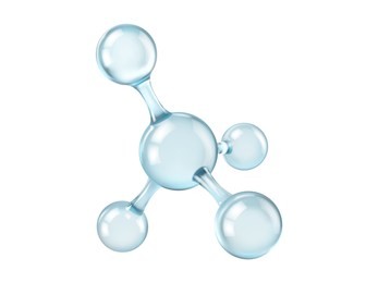 glass molecule model. reflective and refractive abstract molecular shape isolated on white background. vector illustration