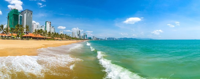panorama of beach at nha trang, vietnam in a summer day
