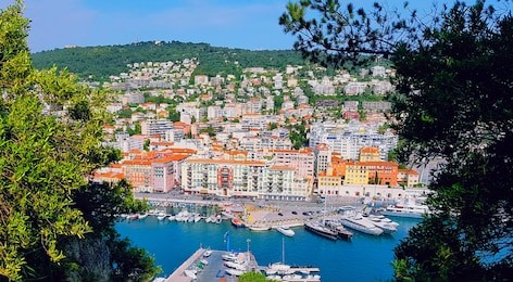view of the harbour (port) from the castle hill, french riviera. nice, cote d'azur, france