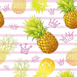 pineapple seamless pattern, hand drawn doodle texture. textile print for apparel. realistic handmade line ananas, grunge stripes background. handdrawn vector illustration isolated on white background.