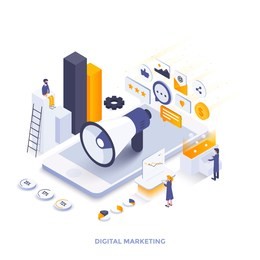 modern flat design isometric illustration of digital marketing. can be used for website and mobile website or landing page. easy to edit and customize. vector illustration