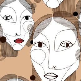 seamless pattern with women portraits in modern abstract style. hand drawn vector texture for your contemporary fashion design.