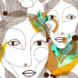 seamless pattern with women portraits in modern abstract style. hand drawn raster texture for your contemporary fashion design.