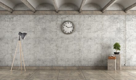 emprty grunge room with old concrete walls ,floor lamp and floer stands - 3d rendering