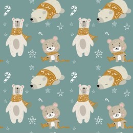 seamless pattern with woodland animals. vector polar bears.good for christmas cards, invitations, wallpaper, banners, kindergarten, baby shower, children room decoration.