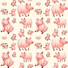 pink pig seamless pattern illustration