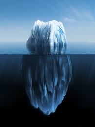 3d illustration of iceberg under water and above water