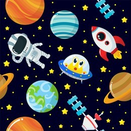 seamless pattern of cute space elements with cartoon style