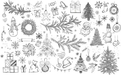 christmas pattern in sketch style. hand drawn.