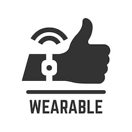 vector wearable flat isolated icon of hand with smart watch on a wrist silhouette wearables sign.