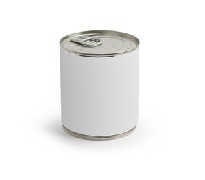 can with blank white label isolated on white.