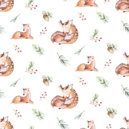 cute watercolor baby deer animal seamless pattern, nursery isolated illustration for children clothing, patterns. watercolor hand drawn boho image perfect for phone cases design, nursery