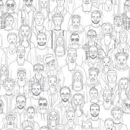 seamless pattern of hand drawn people faces. illustration of crowd of people