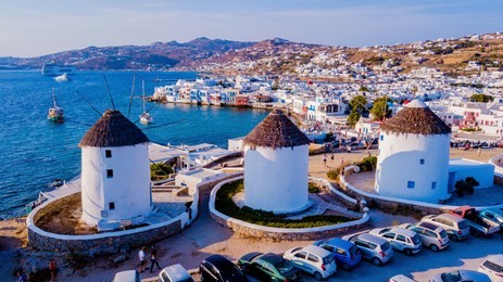 mykonos windmills at sunset