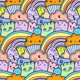 funny doodle monsters seamless pattern for prints, designs and coloring books. vector illustration