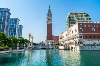 beautiful architecture building of venetian and other hotel resort and casino in macau city at night