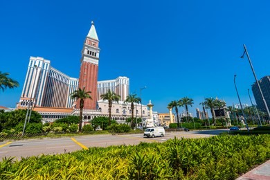 beautiful architecture building of venetian and other hotel resort and casino in macau city at night