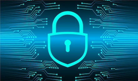 safety concept, closed padlock on digital background, cyber security, blue abstract hi speed internet technology background illustration. key vector