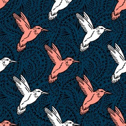 seamless pattern with hand drawn hummingbird. vector illustration