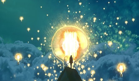 2d illustration. imaginary dreamlike motivational illustration. person dreaming. idea and knowledge.