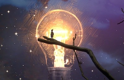 2d illustration. imaginary dreamlike motivational illustration. person dreaming. education and school related image.