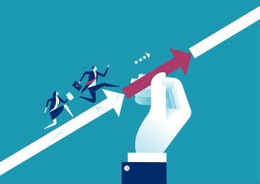 support. manager‘s hand helping his team to achieve target. business vector concept illustration