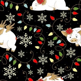 seamless pattern with christmas pig on winter background.
 for printing on fabric, postcards, paper. vector illustration.