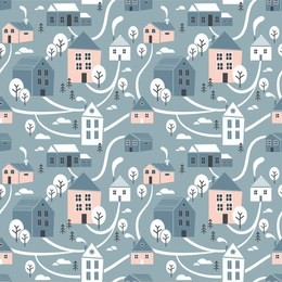 northern town. seamless pattern for winter, new year and christmas theme. creative. hand drawn christmas background. vector illustration