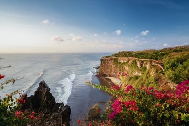 cliff at at uluwatu temple or pura luhur uluwatu. tourist atrraction in bali indonesia.