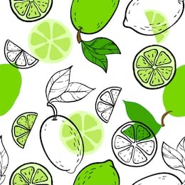 beautiful green, black and white seamless doodle pattern with cute doodle limes sketch. hand drawn trendy background. design background greeting cards, invitations, fabric and textile.