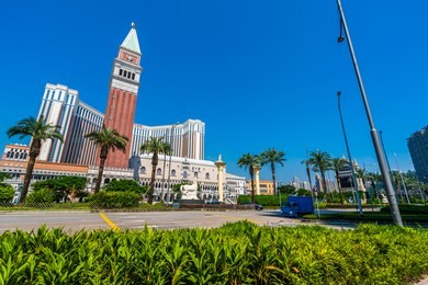 beautiful architecture building of venetian and other hotel resort and casino in macau city at night