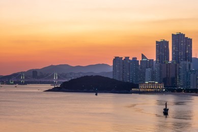 gwangan bridge and skyline of haeundae in busan