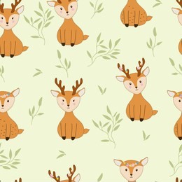 seamless pattern cute deer with flower and leaves