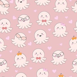 seamless pattern cute baby octopus with love