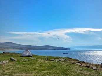 tent on the beautiful olkhon island. lake baikal (russia) 