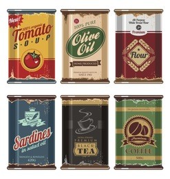 retro and vintage food cans vector collection.