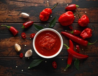 spicy hot chili sauce with mix of chilli pepper, garlic and tomatoes