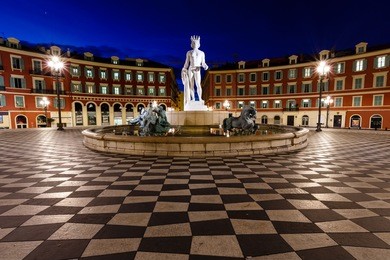 the fontaine du soleil on place massena in the morning, nice, french riviera, france