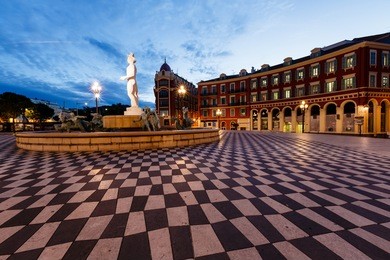 the fontaine du soleil on place massena in the morning, nice, french riviera, france