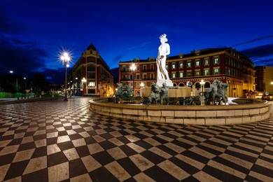 the fontaine du soleil on place massena in the morning, nice, french riviera, france