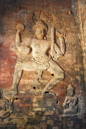 wall image of the god vishnu in the temple of prasat kravan. angkor thom. cambodia