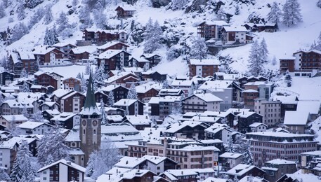 landscape of zermatt valley and matterhorn peak with fresh snow in switzerland