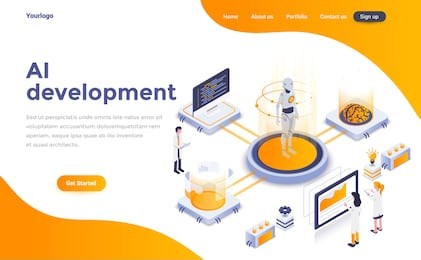 modern flat design isometric concept of artificial intelligence development for website and mobile website. landing page template. easy to edit and customize. vector illustration