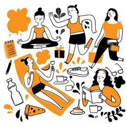 the daily use in the heat of summer. collection of hand drawn, vector illustration in sketch doodle style