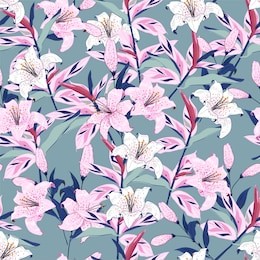 soft and gentle beautiful blooming lily flowers in the garden botanical seamless pattern vector design for fashion,fabric,wallpaper,and all prints on light blue background color