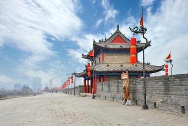 ancient tower on city wall in xi'an - china