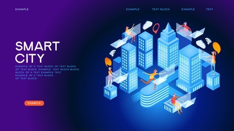 smart city or intelligent building isometric vector concept. smart home control concept. concept home with technology system. 3d isometric vector illustration.