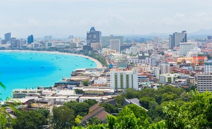 pattaya city view with many building and jomtien beach, eastern of thailand.