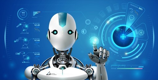 robot artificial intelligence technology smart lerning hologram interface monitor by ai technology industrial 4.0 control