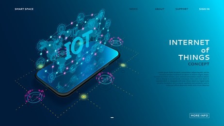 internet of things technology concept. smart app shows global internet of things on the screen. vector illustration with wireless connections with icons of smart electronics.